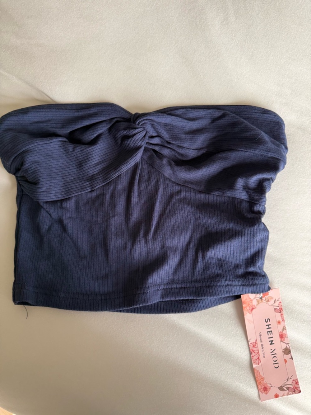 SHEIN Navy Twist-Front Ribbed Tube Top